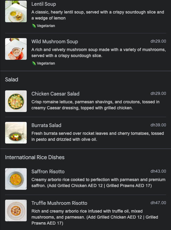 Menu preview